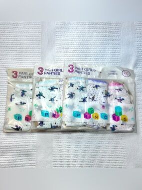 NOS 90’s Girl’s 4/6 Cotton Panties (3) 3-Packs White Skiers Characters